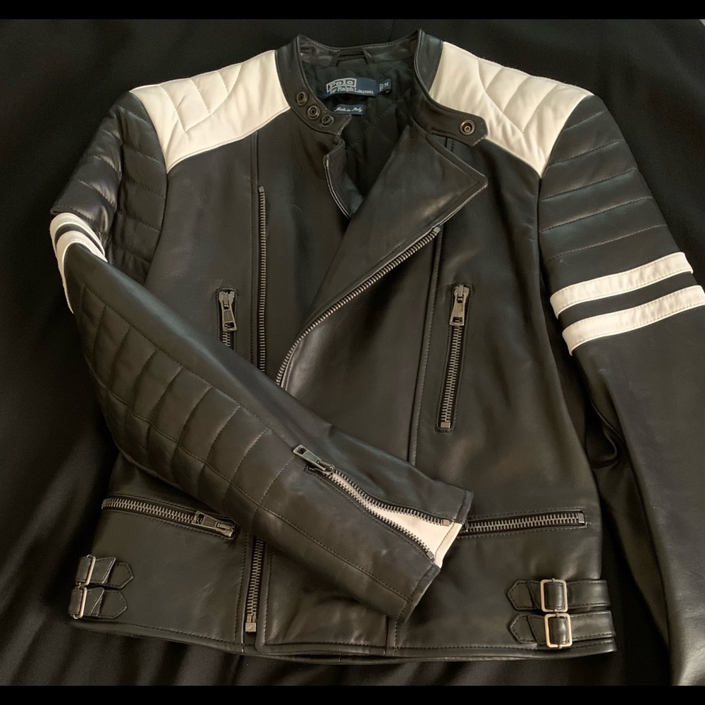 POLO BY RALPH LAUREN MENS LEATHER MOTO JACKET SIZE MEDIUM RETAIL $1695 NWOT